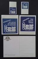 Olympic Airways Memorabilia 1957-1982 Label Stickers In Greek & English In Two Sizes Plus Postcard Of Mykonos - Publicidad
