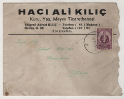 TURKEY,TURKEI,TURQUIE ,INEGOL TO KUTAHYA 1953 COVER - Cartas & Documentos