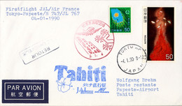 1990 , JAPÓN , FIRST FLIGHT / PRIMER VUELO TOKYO - PAPEETE , CORREO AÉREO - Cartas & Documentos