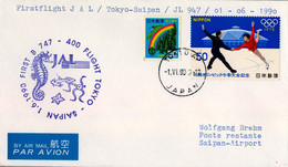 1990 , JAPÓN , FIRST FLIGHT / PRIMER VUELO TOKYO - SAIPAN , CORREO AÉREO - Storia Postale