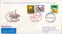 1989 , JAPÓN , PRIMER VUELO / FIRST FLIGHT , TOKYO - ESTOCOLMO , CORREO AÉREO - Cartas & Documentos