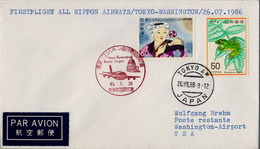 1986 , JAPÓN , PRIMER VUELO / FIRST FLIGHT , TOKYO - WASHINGTON , CORREO AÉREO - Storia Postale