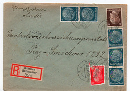 Einschreiben, "Mährisch Rothwasser", Červená Voda, Sudeten, MeF, Gel. 1943, Nach Prag - Smichovo - Briefe U. Dokumente