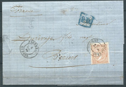 ESPAGNE SPANIEN SPAIN ESPAÑA 1870 QUEEN ISABEL II 12 Cuartos STAMP ON CIRCULATED ENVELOPED ED 89A MI 82a YT 89 SC 90a - Usati