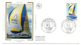 FDC Soie --1990 - Voile--Course Autour Du Monde--bateau "LA POSTE"..........cachet  PARIS - 75 .................à Saisir - 1990-1999