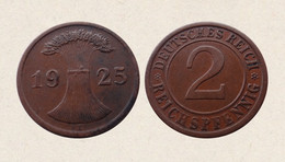 !!! GERMANIA 2 REICHSPFENNIG 1925 F !!! - 2 Rentenpfennig & 2 Reichspfennig