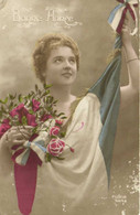 Patriotique Bonne Année Jeune Femme Gui Roses Drapeau Français RV - Patriottisch