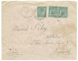 SP 5c REGENCE DE TUNIS X 3 EX / CRETEVILLE 1897 / POUR GRENOBLE - Covers & Documents