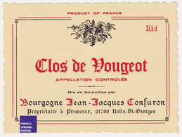 JAMAIS COLLEE étiquette Clos De Vougeot 37,5 Cl Jean-Jacques Confuron Premeaux Nuits St Georges Vin Bourgogne A59-14 - Bourgogne