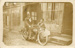 Motos * Carte Photo * Moto Side Car Ancienne De Type Modèle Marque ? * Transport Motocyclette Sidecar * Boucherie - Motorräder