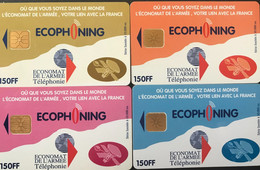 FRANCE  -  ARMEE  -  Phonecard  -  ECOPHONING  -  Satellite  -  Lot 4 Cartes - 4 Couleurs Diff.  - 150 FF -  Kaarten Voor Militair Gebruik
