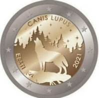 2 EURO Münze 2021 ESTLAND Der Wolf, Nationaltier,Waldtier UNC - Estland