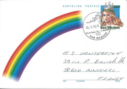 SAINT MARIN Entier Postal Ganzsache Carte Postale 4 CP 1998 800L Oblitérées Arc En Ciiel, Chats, Coeur, Colombe - Interi Postali