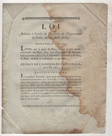 1791 - LOI DECRET DE L'ASSEMBLEE NATIONALE RELATIVE A L'ARRETE DU DEPARTEMENT DE PARIS / SERMENT DES PRETRES - Decreti & Leggi