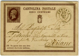 CARTOLINA POSTALE 10 Centesimi Annullo Doppio Cerchio Seriate Per Milano 26 Novembre 1876 - Interi Postali