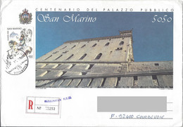 SAINT MARIN Entier Postal Ganzsache Enveloppe 1994 5050L Oblitérée Recommandée Centenaire Palazzo Pubblico - Interi Postali
