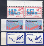 1970-80 Lot De 3 PAIRES De VIGNETTES "Timbroscopie-31270 CUGNAUX-pensez..code Postal SIGLE PUBLICITAIRE CELEBRE" Neuf - Blocks & Sheetlets & Booklets