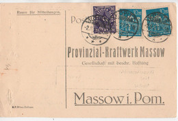 Postkarte, Massow, Pommern, "Provinzial-Kraftwerk Massow",, MeF, Gel. 1923, - Briefe U. Dokumente