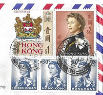 HONG KONG 1972 - CACHETS RONDS, ARMES BLASONS, REINE D ANGLETERRE BANDE DE TROIS, REINE D ANGLETERRE GRAND FORMAT, - Lettres & Documents
