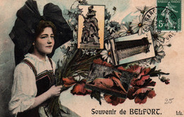 Souvenir De Belfort (90) Multivues Avec Alsacienne Carte LL De 1908 - Souvenir De...