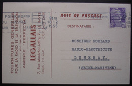 Le Havre 1955 Legallais Agence Perfecta Fournitures Pour La Radio Et La Télévision Avis De Passage Pour Luneray - 1921-1960: Moderne