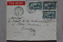 AD11 MAROC  BELLE LETTRE DEVANT  1933 CASABLANCA POUR PARIS FRANCE+AEROPHILATELIE + BLOC 3  TP + AFFRANCH. PLAISANT - Storia Postale