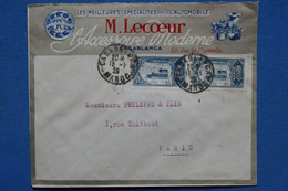 AD11 MAROC  BELLE LETTREPRIVEE  PUB    1929 CASABLANCA  POUR PARIS FRANCE+ PAIRE  TP + AFFRANCH. INTERESSANT - Brieven En Documenten
