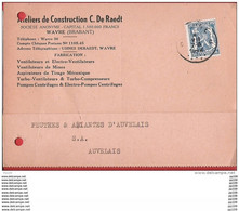 CP  Commerciale  WAVRE Atelier De Construction C.DE RAEDT Ventilateur Aspirateur 1942 - Wavre