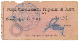 3 LIRE PRIGIONIERI DI GUERRA CAMPO DI CONCENTRAMENTO 97 RENICCI 1939/1945 MB+ - Other & Unclassified