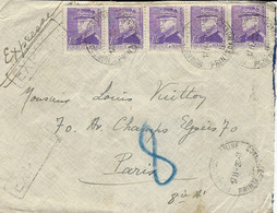 1920enveloppe EXPRES De Monaco Affr. Bande De 5 1,50 F  Pour Paris -au Dos, Cad Des Pneumatiques - Covers & Documents