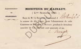 Petit-Rœulx-lez-Nivelles Charleroy Reçu Moniteur Du Hainaut 1841 (V88) - Manuscripts