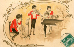 CPA Illustrateur * Violon Violoncelle Piano Flute Traversière * Art Nouveau Jugendstil * Musique Musiciens - Musique Et Musiciens