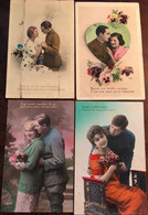 4 CPA, Fantaisies, Couples, Militaria, éd EKO, LAPI, ETC, écrites En 1932, 1938 Et 1940 - Paare