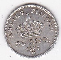 20 Centimes 1867 BB Strasbourg. Napoléon III, En Argent. SUP/XF - 20 Centimes