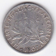 1 Franc Semeuse 1907  En Argent - H. 1 Franc