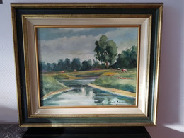 Emile SCHEIRE (Bruxelles 1934 - ?) - Huile Sur Toile Originale "La Meuse à Brasseitte" - Canton De Commercy - Olii