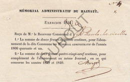 Petit-Rœulx-lez-Nivelles  Reçu Mémorial Administratif Du Hainaut 1841 (V89) - Manuscrits