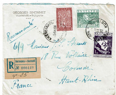 CTN74 - BULGARIE  LETTRE REC. 449 KUSTENDIL / COLMAR 25/8/1936 FERME LETTRE FOIRE DE PARIS - Brieven En Documenten