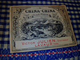 Vieux Papier étiquette Non Utilisée  D'alcool Marque China-china élixir Végétal Distillerie Victor Julien à Lavaur Tarn - Alcools & Spiritueux