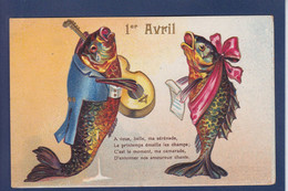 CPA Poisson Surréalisme Montage Position Humaine Non Circulé Premier Avril Gaufré Embossed - Fish & Shellfish