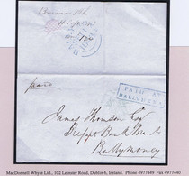 Ireland Antrim 1843 Banking Letter To Ballymoney With Boxed PAID AT/BALLYMENA And BALLYMENA SE 11 1843 Cds In Blue - Préphilatélie