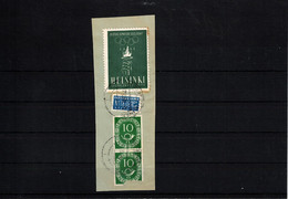 Germany / Deutschland 1952 Olympic Games Helsinki Interesting Spendemarke - Tax Stamp On The Piece Of The Letter - Zomer 1952: Helsinki