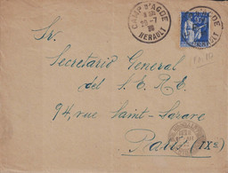 HERAULT - CAMP D'AGDE - FM N°10 - LETTRE POUR PARIS DU 29-7-1939 - CAMP DE REFUGIES ESPAGNOLS - SUPERBE. - WW II