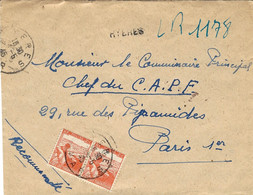 1945- Enveloppe RECC. Provisoire De HYERES ( Var ) Affr. Paire 2 F Aidez Les Tuberculeux  N°736 - 1921-1960: Periodo Moderno