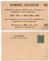 CANADA - MONTREAL / 1948 ENTIER POSTAL PRIVE - ELECTROLIER MFG Ltd (ref LE4585) - 1903-1954 Rois