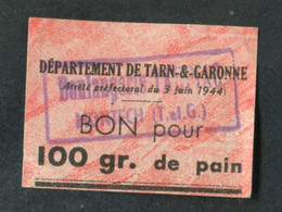 Jeton-carton De Nécessité  "Bon Pour 100 Gr. De Pain - Boulangerie Taupiac à Montech - Tarn-et-Garonne" - Monétaires / De Nécessité