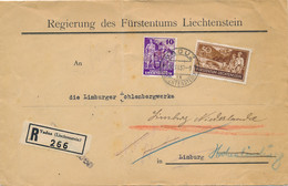 Liechtenstein - 1937 - 50Rp + 10Rp Dienst Op R-zwerfbrief Via Diverse Limburgen Naar Heerlen / Nederland - Covers & Documents