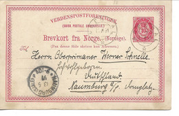 Norway - Postcard From Arendal To Naumburg Germany 1891. B-247 - Postwaardestukken