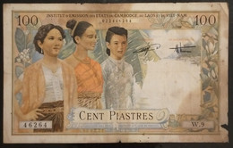 Indochina Indochine Vietnam Viet Nam Laos Cambodia 100 Piastres Fine Banknote Note / Billet 1953 - Pick # 108 / 2 Photos - Indochine