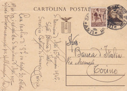REPUBBLICA SOCIALE -S. DOMENICO D'ASTI- ITALIA - CARTOLINA POSTALE C. 30  + C. 30- GIUSEPPE MAZZINI - VG. PER TORINO - Stamped Stationery